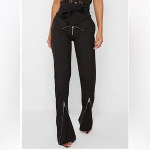 Black High-Waisted Flare Pants with Zipper Detail